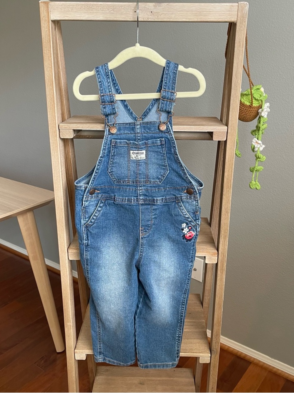 OshKosh B’gosh Toddler Denim Overalls Floral Embroidery 3T Cottagecore Flowers